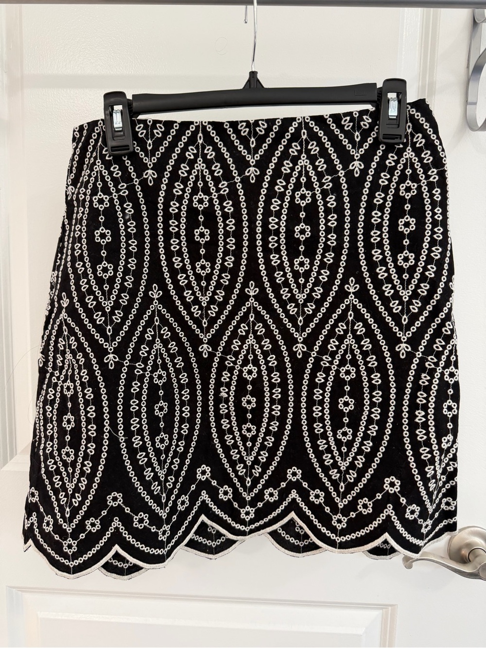 LOFT Black Skirt with White Embroidered Motif